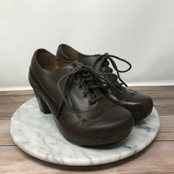 Dansko Shoes - Dansko Nell Brown Leather Oxford Heels Booties
